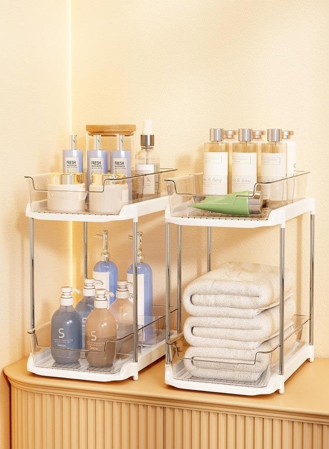 VHG 2 Sets Clear Under Sink Organizers and Storage, Bathroom Cabinet Organizer with Dividers, 2-Tier Stackable Pull Out Cabinet Organizer for Kitchen Pantry, Slide Out Medicine Organization Shelves Bins - Image 1